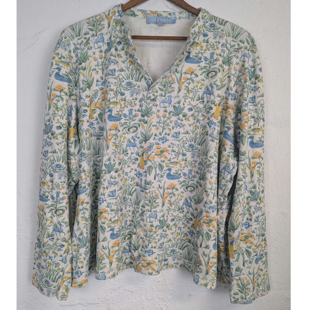 Hill House Henley T Shirt Long Sleeve Floral Woodland Organic Cotton Cottage
